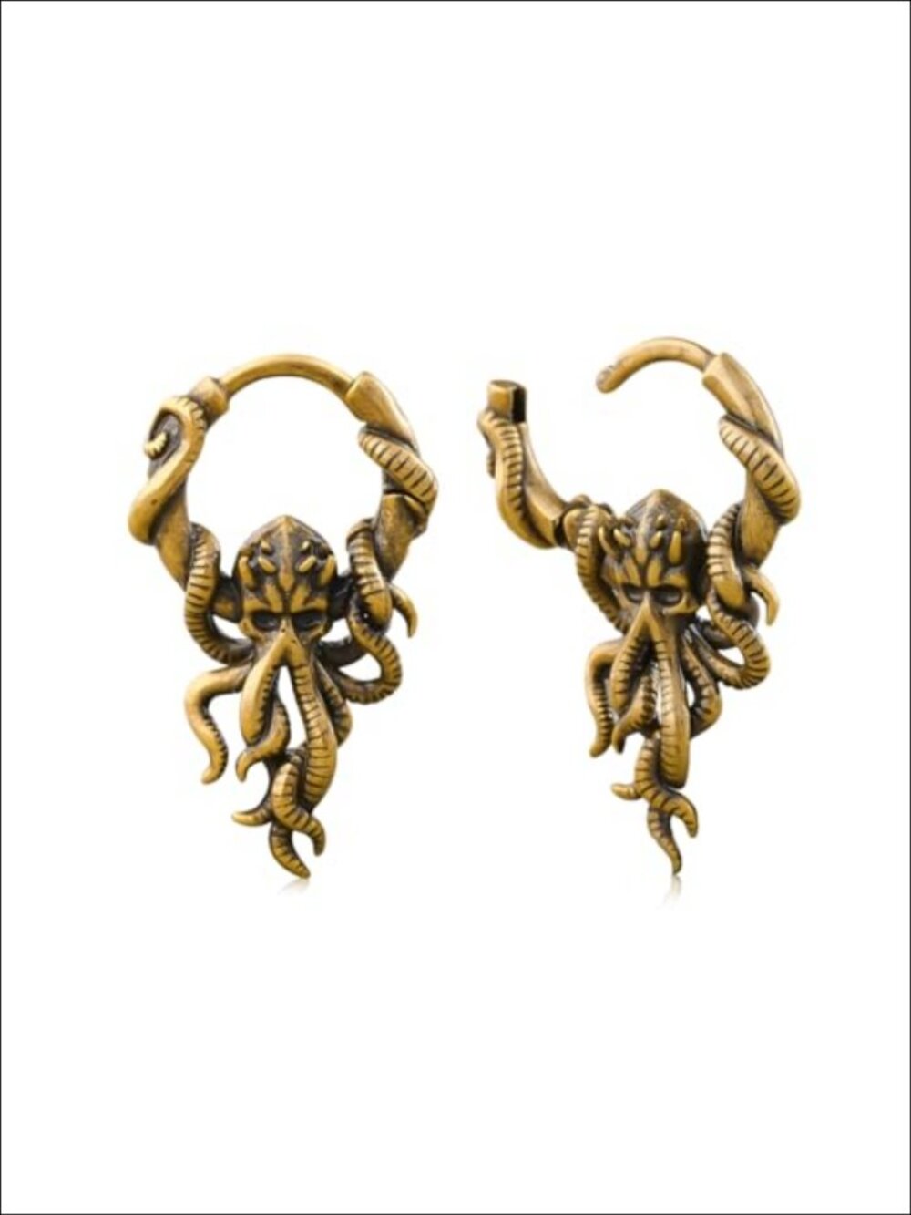Gothic Octopus Hoop Earrings 18G Brass 925 Silver Posts Statement Huggie